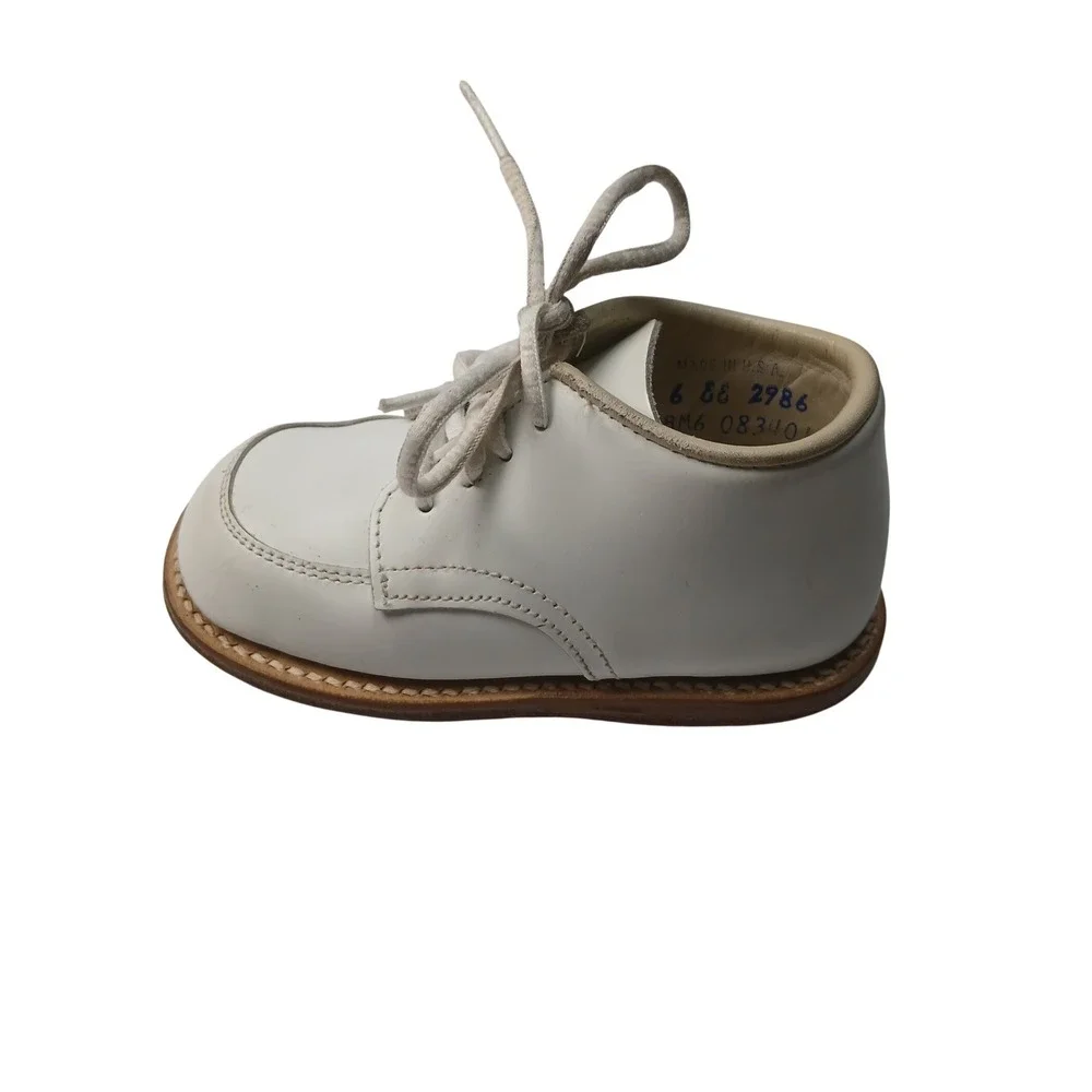 Stride Rite Walking Shoes Unisex 6M White Leather Vintage Lace Up Moc Toe USA